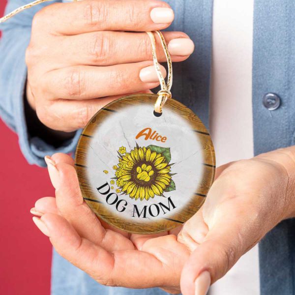 Personalized Paw And Sunflower Dog Mom Custom Name Ceramic Ornament