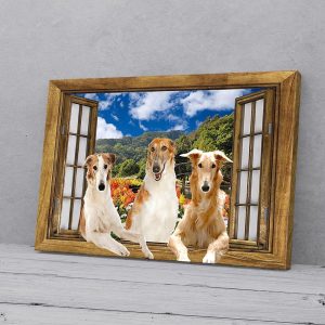 Borzoi Dogs Window View Canvas Prints Wall Art Decor