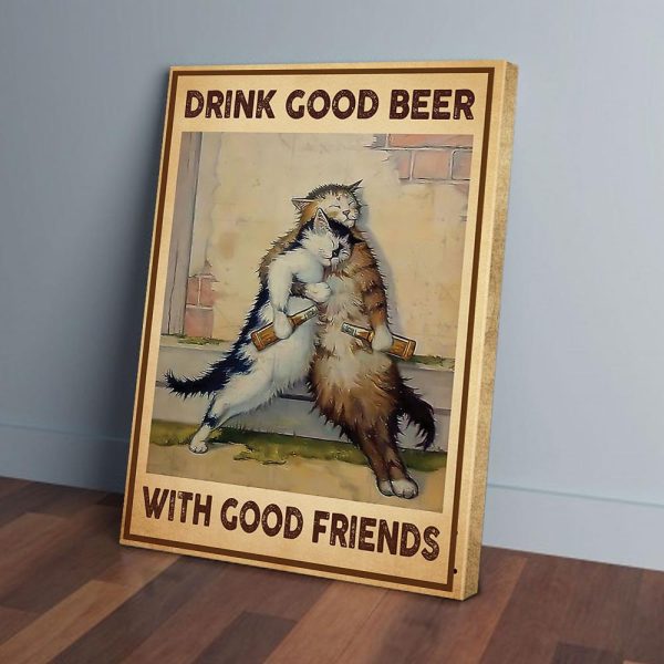 Cat Drink Beer With Good Friends  Canvas Prints Wall Art Decor