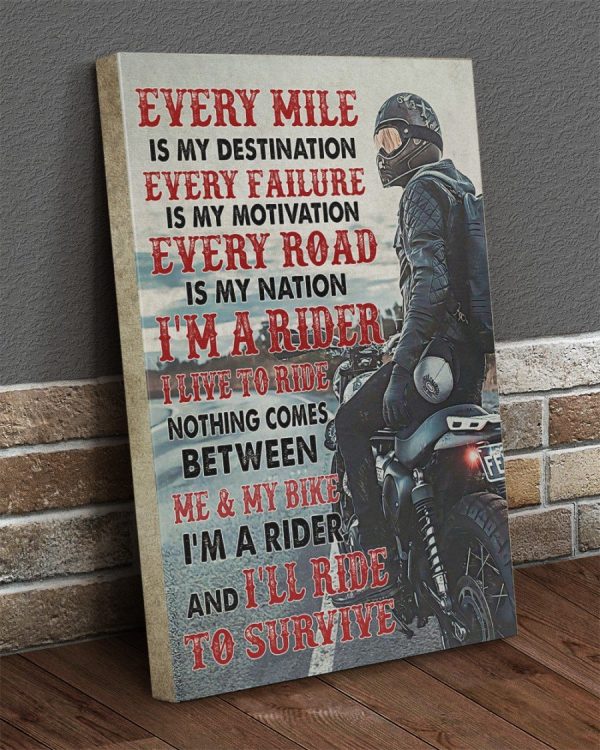 Every Mile Is My Destination Motorcycle Canvas Prints Wall Art Decor