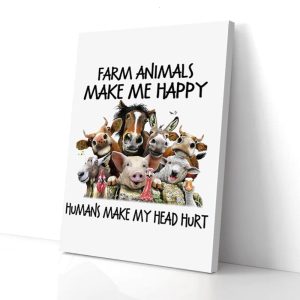 Farm Animals Make Me Happy Farmer Vertical Canvas Prints Wall Art Decor