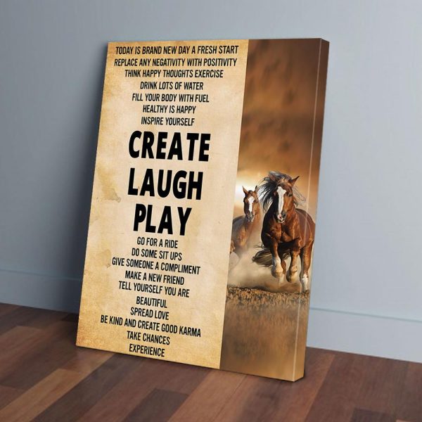 Horses Create Laugh Play Canvas Prints Wall Art Decor