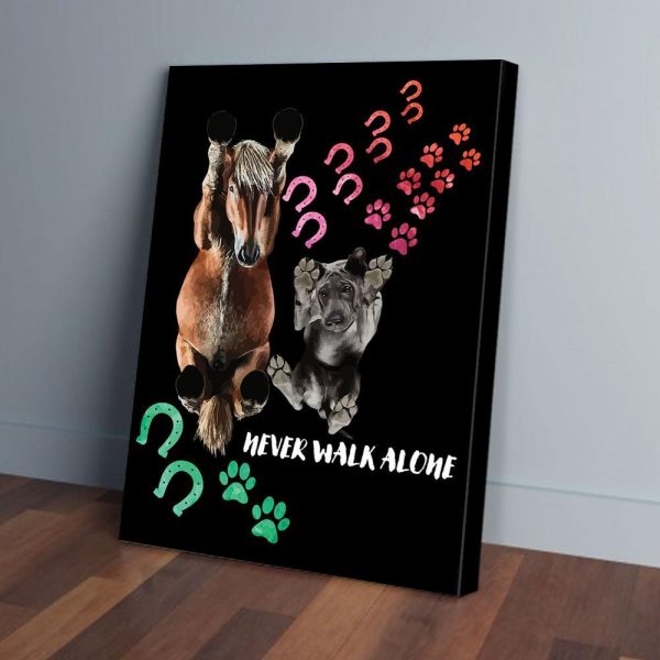 Never Walk Alone Cute Horse & Dog Canvas Prints Wall Art Decor