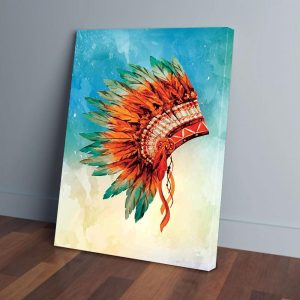 Orange Headdress Native American Canvas Prints Wall Art Decor