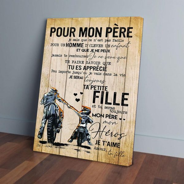 Pour Mon Père Ta Fille Daughter Dad Biker Canvas Prints Wall Art Decor