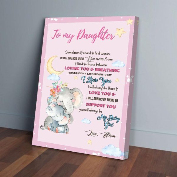 To My Daughter Mom Elephant Canvas Prints Wall Art Decor