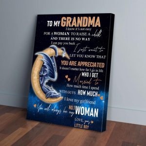 To My Grandma Boy Dragon Canvas Prints Wall Art Decor