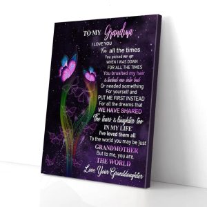 To My Grandma Granddaughter Butterfly Canvas Prints Wall Art Decor