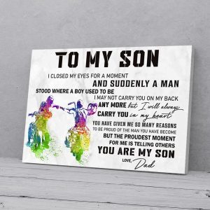 To My Son Dad Biker I'll Always Carry You Canvas Prints Wall Art Decor